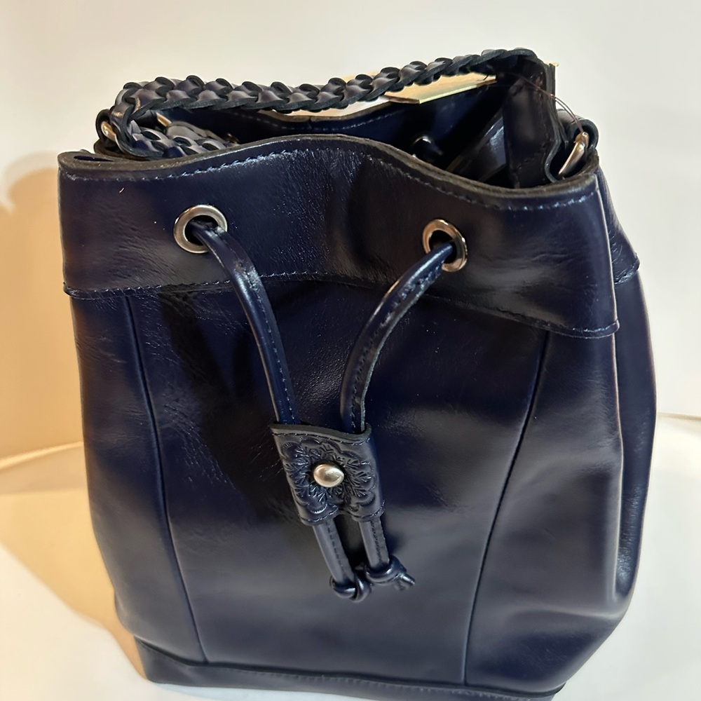 Patricia Nash Navy Leather Drawstring Bag - Picture 3 of 3